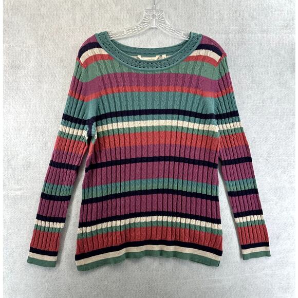 Soft Surroundings Isidor Sweater Medium Cable Knit Striped Super Soft Casual - Picture 1 of 8
